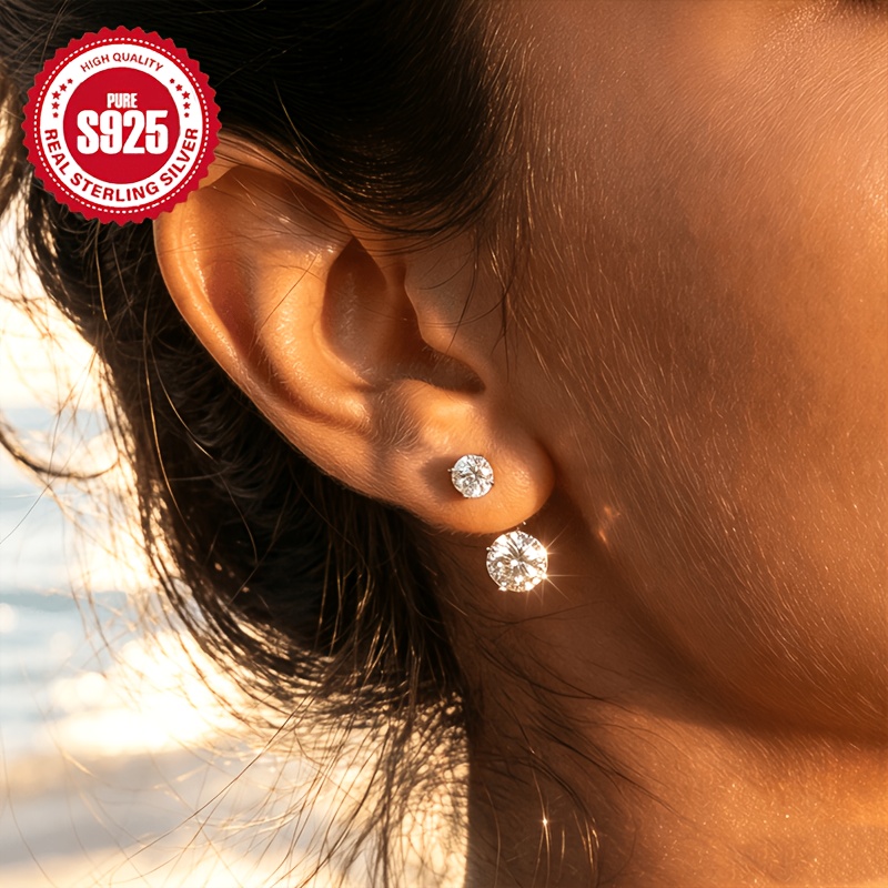 Women's S925 Silver Mixed Size Zirconia Stud Earrings